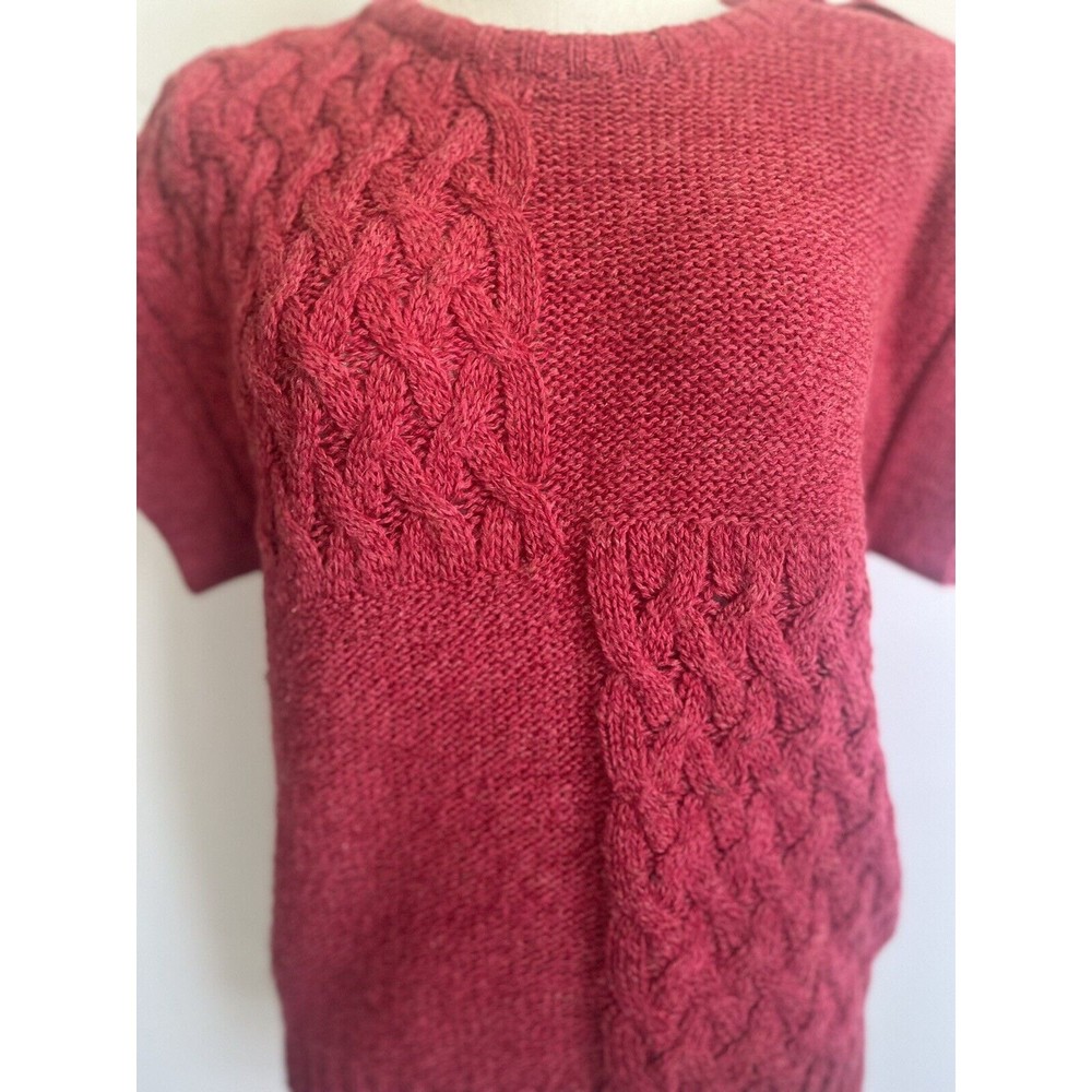 Vtg Mi Ki Majestic Wool Blend Sweater Medium Cable Knit Short Sleeve Buttons View 5